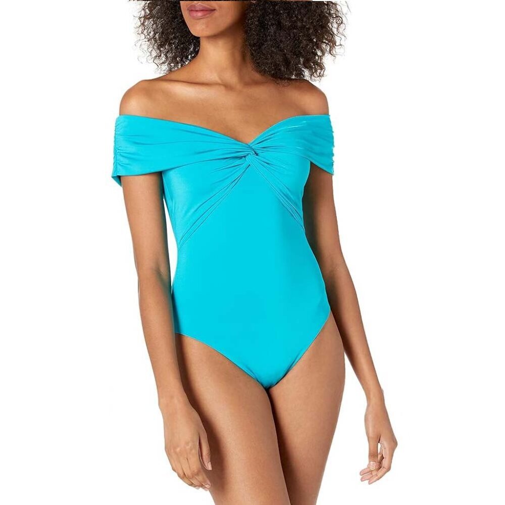 NWT Trina Turk Women's Off Shoulder Twist Front Bandeau One Piece Swimsuit 8